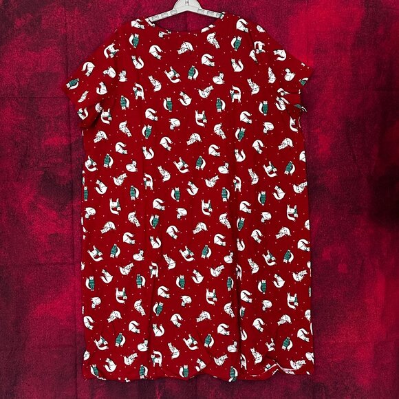 DREAMS CO WOMEN RED CHRISTMAS CAT PRINT NIGHT GOWN/SLEEP DRESS, OVERSIZE 1X/2X - Picture 3 of 6